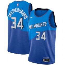Men's Milwaukee Bucks Giannis Antetokounmpo #34 Nike Blue 2020/21 Swingman Jersey–City Edition Men's Milwaukee Bucks Giannis Antetokounmpo #34 Nike Blue 2020/21 Swingman Jersey–City Edition