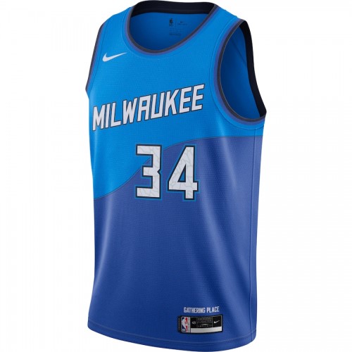 Men's Milwaukee Bucks Giannis Antetokounmpo #34 Nike Blue 2020/21 Swingman Jersey–City Edition
