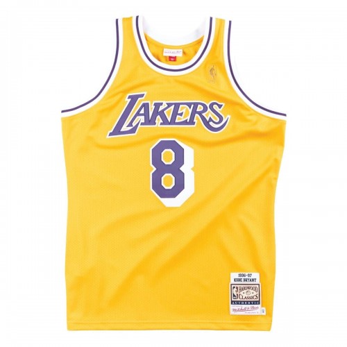 Men's Los Angeles Lakers Kobe Bryant #8 Throwback Mitchell & Ness Yellow 1996-97 Hardwood Classics Jersey