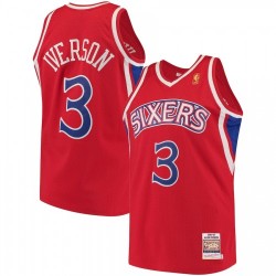 Men's Philadelphia 76ers Allen Iverson #3 Throwback Red Hardwood Classics Jersey Men's Philadelphia 76ers Allen Iverson #3 Throwback Red Hardwood Classics Jersey