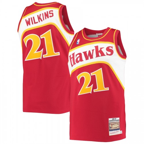 Men's Atlanta Hawks Dominique Wilkins #21 Throwback Mitchell & Ness Red 86-87 Hardwood Classics Player Jersey