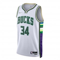Men's Milwaukee Bucks Giannis Antetokounmpo #34 Nike White 21/22 Swingman NBA Jersey - City Edition