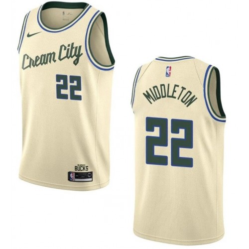 Men's Milwaukee Bucks Khris Middleton #22 Nike White Cream Swingman Jersey - City Edition