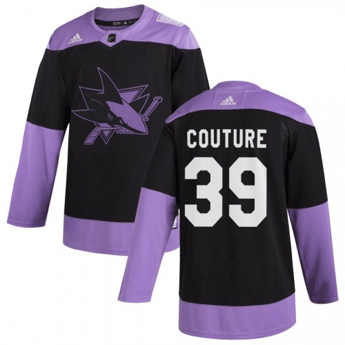 Men's San Jose Sharks Logan Couture #39 adidas Black Hockey Fights Cancer Practice Jersey
