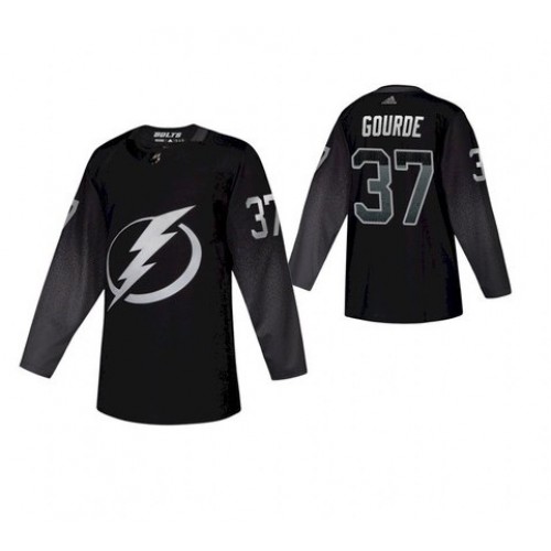 Men's Tampa Bay Lightning Yanni Gourde #37 Adidas Black Alternate Authentic Jersey