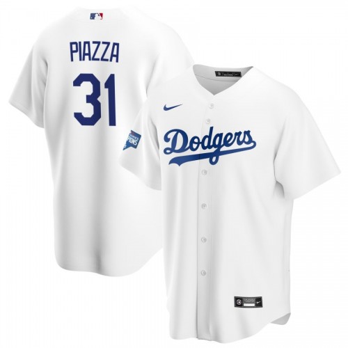 Men's Los Angeles Dodgers Mike Piazza #31 Nike White 2020 World Series Champions Home Jersey