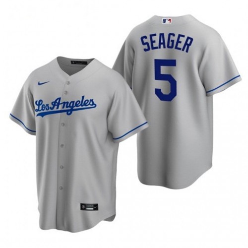 Men's Los Angeles Dodgers Corey Seager #5 Nike Gray 2020 World Series Champions Home Jersey