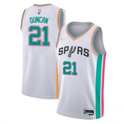 Men's San Antonio Spurs Tim Duncan #21 Nike White 2021/22 Swingman Jersey - City Edition