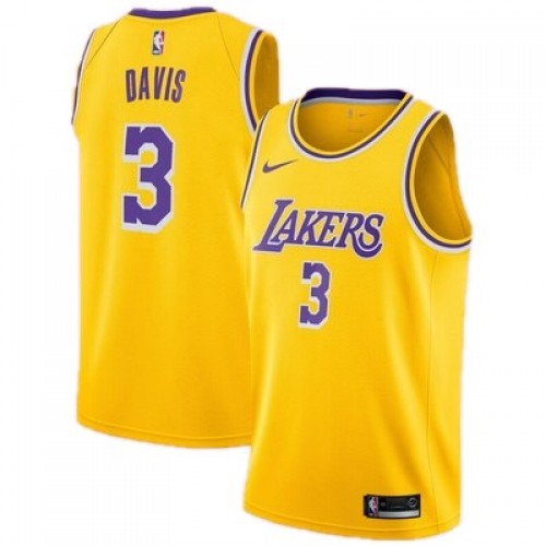 Men's Los Angeles Lakers Anthony Davis #3 Yellow 18-19 Swingman Jersey - Icon Edition