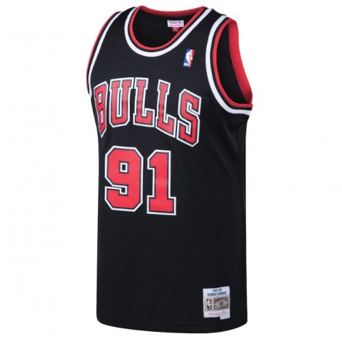 Men's Chicago Bulls Dennis Rodman #91 Throwback Mitchell & Ness Black 97-98 Hardwood Classics Swingman Jersey
