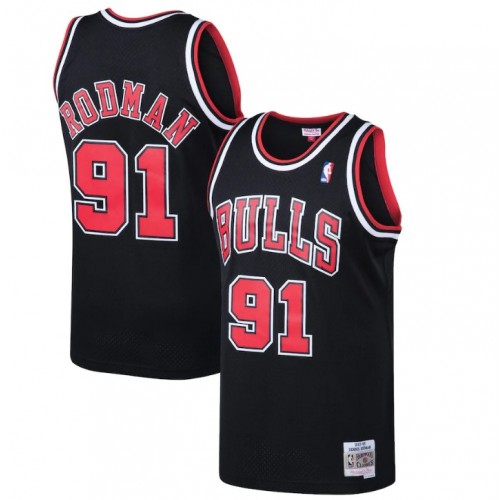 Men's Chicago Bulls Dennis Rodman #91 Throwback Mitchell & Ness Black 97-98 Hardwood Classics Swingman Jersey