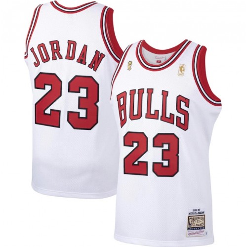 Men's Chicago Bulls Michael Jordan #23 Throwback Mitchell & Ness White 1996-97 Hardwood Classics Player Jersey