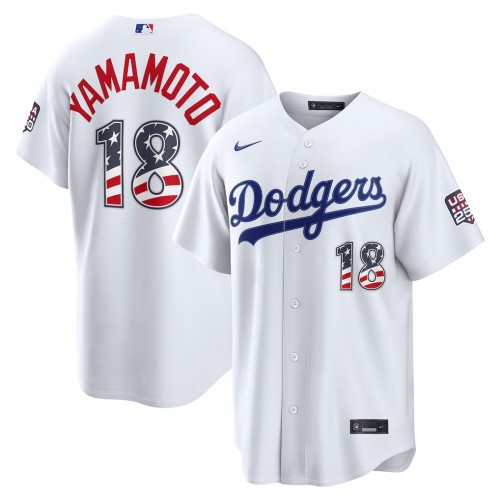 Yoshinobu Yamamoto Los Angeles Dodgers Nike USA 250 Fourth of July Home Stadium Jersey - White Yoshinobu Yamamoto Los Angeles Dodgers Nike USA 250 Fourth of July Home Stadium Jersey - White