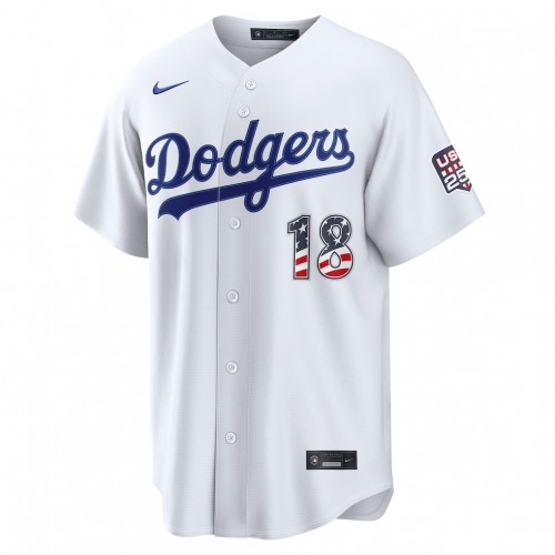 Yoshinobu Yamamoto Los Angeles Dodgers Nike USA 250 Fourth of July Home Stadium Jersey - White Yoshinobu Yamamoto Los Angeles Dodgers Nike USA 250 Fourth of July Home Stadium Jersey - White