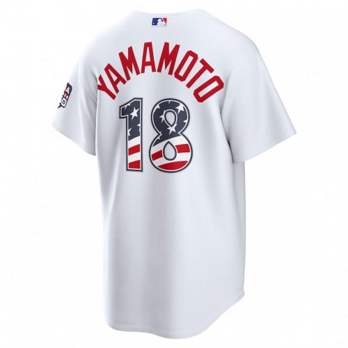 Yoshinobu Yamamoto Los Angeles Dodgers Nike USA 250 Fourth of July Home Stadium Jersey - White Yoshinobu Yamamoto Los Angeles Dodgers Nike USA 250 Fourth of July Home Stadium Jersey - White