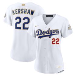 Clayton Kershaw Los Angeles Dodgers Nike Women's 2026 Gold Collection Stadium Jersey - White Clayton Kershaw Los Angeles Dodgers Nike Women's 2026 Gold Collection Stadium Jersey - White