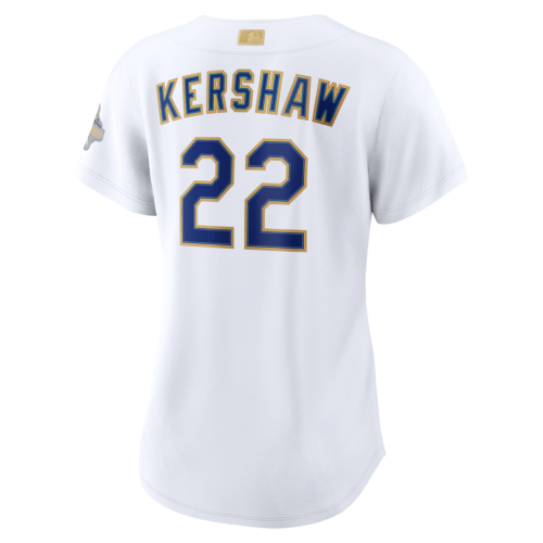 Clayton Kershaw Los Angeles Dodgers Nike Women's 2026 Gold Collection Stadium Jersey - White Clayton Kershaw Los Angeles Dodgers Nike Women's 2026 Gold Collection Stadium Jersey - White