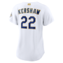 Clayton Kershaw Los Angeles Dodgers Nike Women's 2026 Gold Collection Stadium Jersey - White Clayton Kershaw Los Angeles Dodgers Nike Women's 2026 Gold Collection Stadium Jersey - White