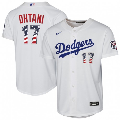 Shohei Ohtani Los Angeles Dodgers Nike Youth USA 250 Fourth of July Home Replica Jersey - White Shohei Ohtani Los Angeles Dodgers Nike Youth USA 250 Fourth of July Home Replica Jersey - White