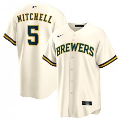 Garrett Mitchell Milwaukee Brewers Nike Replica Player Jersey - Cream Garrett Mitchell Milwaukee Brewers Nike Replica Player Jersey - Cream