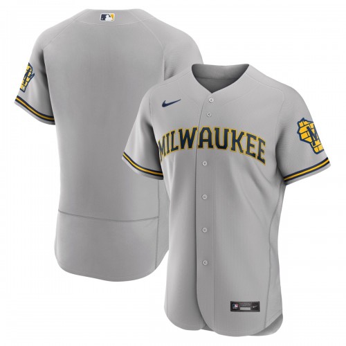 Milwaukee Brewers Nike Road Authentic Team Logo Jersey - Gray