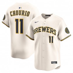 Jackson Chourio Milwaukee Brewers Nike Home Limited Jersey - Cream Jackson Chourio Milwaukee Brewers Nike Home Limited Jersey - Cream