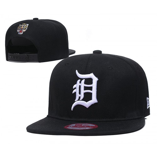 Detroit Tigers Tiger Logo on Back Black Snapback Cap