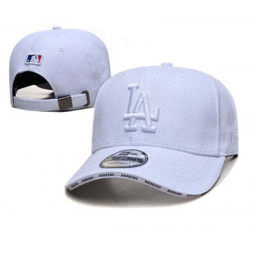 Los Angeles Dodgers Team Name on Visor Edge White on White Adjustable Hat