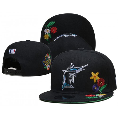 Miami-Marlins Team Visor Bloom Black Snapback Hat