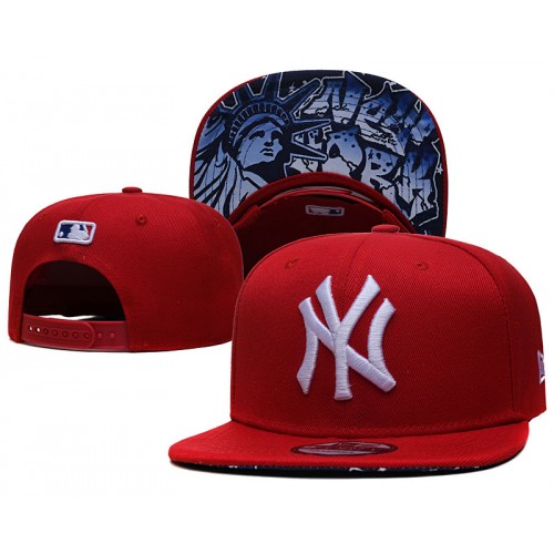 New York Yankees Pattern Under Visor Red Snapback Hat