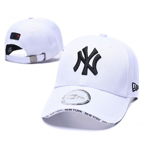 New York Yankees City Name on Visor Edge White Black Logo Adjustable Hat