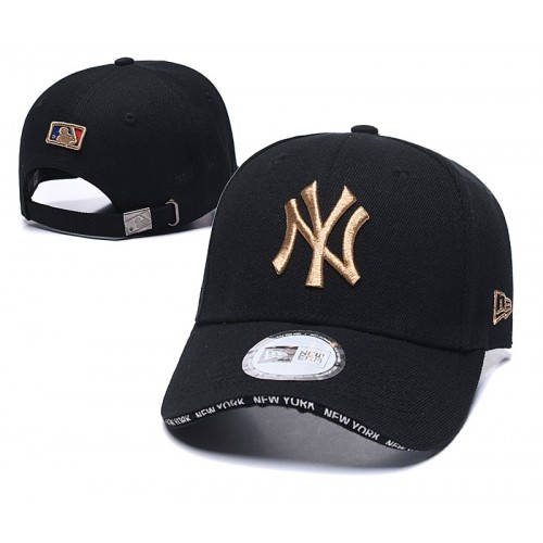 New York Yankees City Name on Visor Edge Black Gold Logo Adjustable Hat