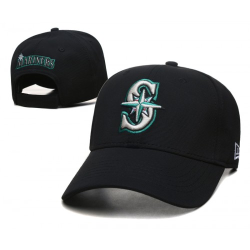 Seattle Mariners Logo Back Patch Black Adjustable Hat