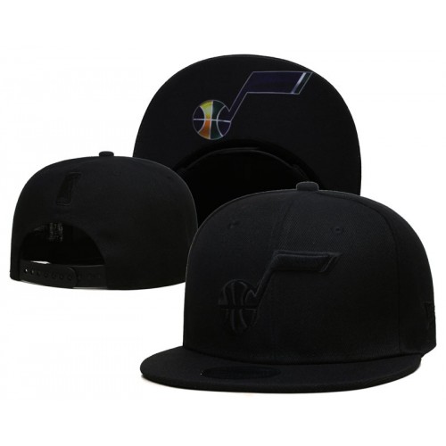Utah Jazz Logo Under Visor Black on Black Snapback Hat