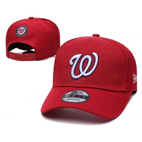 Washington Nationals Logo on Back Red Snapback Hat