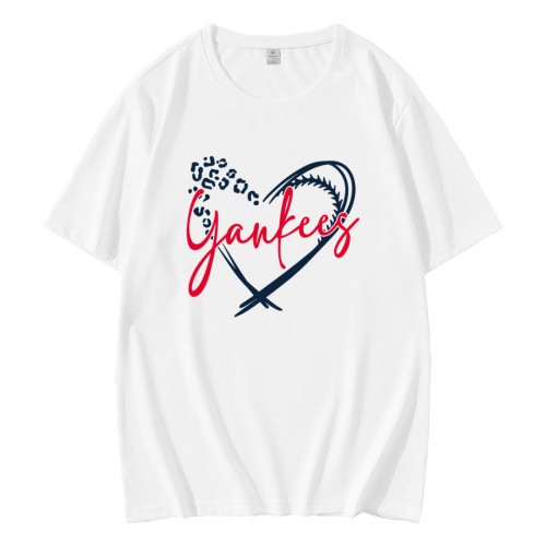 Leopard Heart Baseball Yankees   T-Shirt
