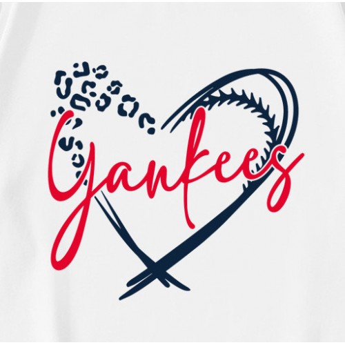 Leopard Heart Baseball Yankees   T-Shirt