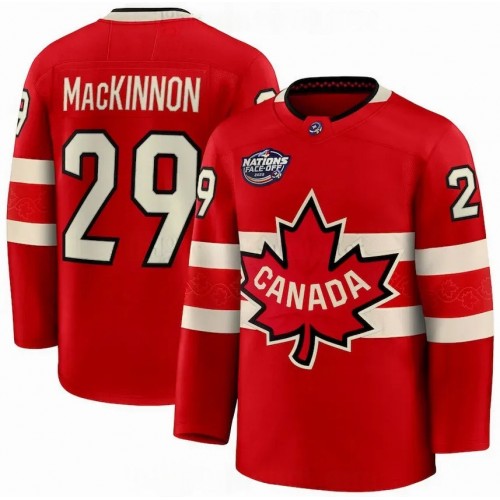 Canada Nathan MacKinnon 2025 Red Hockey Team 4 Nations Face-Off Jersey Canada Nathan MacKinnon 2025 Red Hockey Team 4 Nations Face-Off Jersey