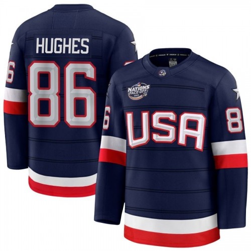 Jack Hughes USA 2025 Navy 4 Nations Face-Off Jersey Jack Hughes USA 2025 Navy 4 Nations Face-Off Jersey