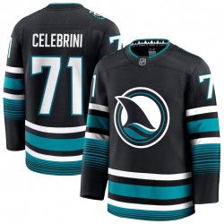 Men's San Jose Sharks Macklin Celebrini Black Alternate Premium Jersey Men's San Jose Sharks Macklin Celebrini Black Alternate Premium Jersey