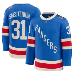 Men's New York Rangers Igor Shesterkin Blue Centennial Premium Jersey Men's New York Rangers Igor Shesterkin Blue Centennial Premium Jersey