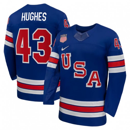 Quinn Hughes USA Hockey Olympic Nike 2026 Royal Home Replica Jersey Quinn Hughes USA Hockey Olympic Nike 2026 Royal Home Replica Jersey