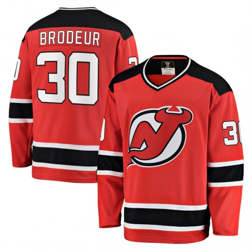 Martin Brodeur New Jersey Devils Jack Hughes Red Home Premium Jersey Martin Brodeur New Jersey Devils Jack Hughes Red Home Premium Jersey