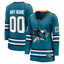 Women's San Jose Sharks Teal Home Breakaway Custom Jersey Women's San Jose Sharks Teal Home Breakaway Custom Jersey